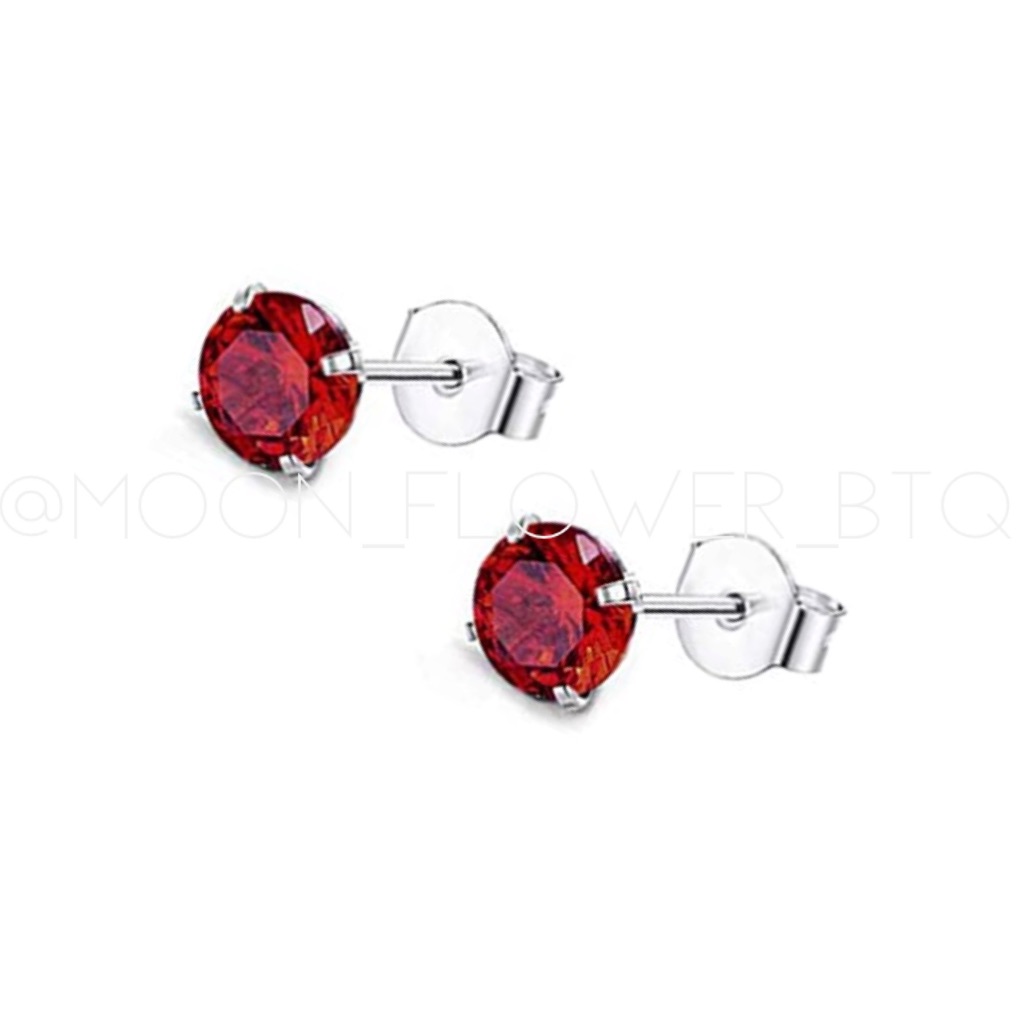 Red Cz Stud Earrings 4mm Stainless Steel With Push Backs 20$